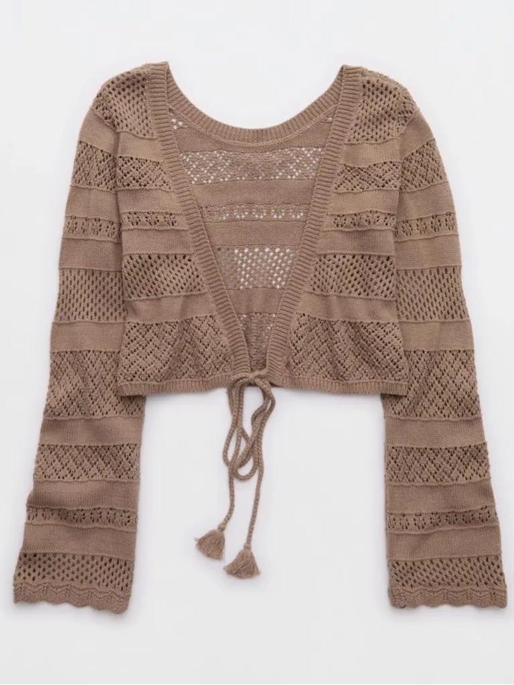 Aerie Women’s Green Reversible Crochet Wrap Sweater with Tassels, Size Small - Picture 5 of 12